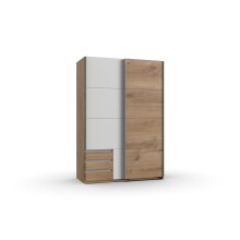 Schwebetürenschrank >Eugenio< in Plankeneiche Weiß - 135x198x64cm (BxHxT)