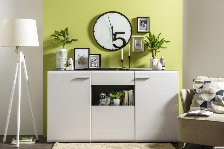 Highboard >Borca< in Opaque White - 173x96,5x41,5cm (BxHxT)