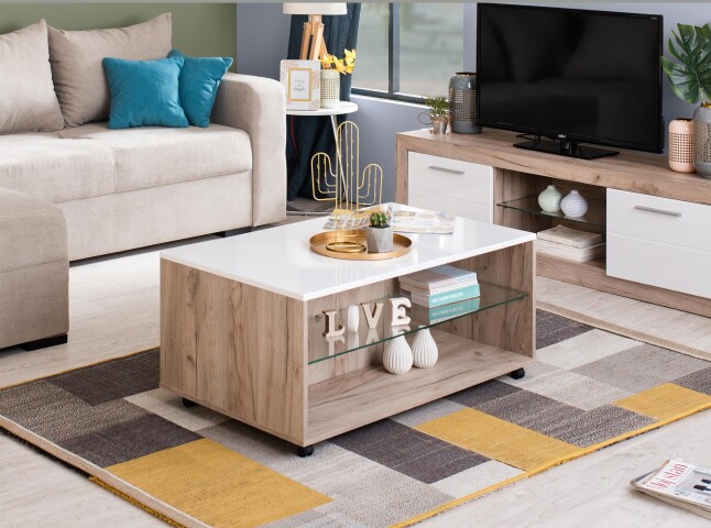 Couchtisch >Becej< in Grey Oak - 101x41,5x60cm (BxHxT)