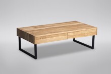 Couchtisch >Livvyy< in Wildeiche aus Massivholz, Metall - 110x35x60cm (BxHxT)
