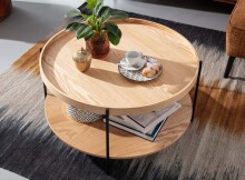 Couchtisch 78x78x40 cm Sofatisch Holz / Metall Wohnzimmertisch Eiche | Design Stubentisch Modern Rund mit Ablage | Holztisch Kaffeetisch | Tisch Wohnzimmer