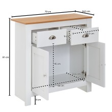 Sideboard >WL6.387< weiß mit 2 Schubladen / Türen - 79x81x34,5cm (BxHxT)