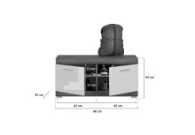 Sitzbank >Sandusky< in rauchsilber/weiß hochglanz - 90x44x40cm (BxHxT)