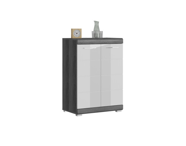 Kommode >Sandusky< in rauchsilber/weiß hochglanz - 60x85x37cm (BxHxT)