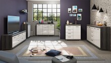 Kommode >Sandusky< in rauchsilber/weiß hochglanz - 60x85x37cm (BxHxT)
