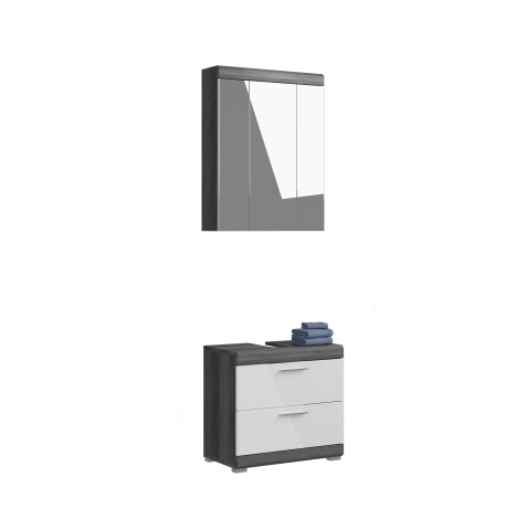 Badezimmer-Set >Sandusky< in rauchsilber/weiß hochglanz - 60x191x34cm (BxHxT)