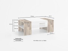 Couchtisch >Cesena< in Weiß-Hochglanz/Ahorn - 110x40x60cm (BxHxT)