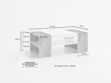 Couchtisch >Cesena< in Weiß-Hochglanz/Beton - 110x40x60cm (BxHxT)