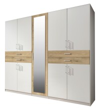 Dreh-/Schwebetürenschrank >Taiga< (B/H/T: 225x208x58 cm) in Weiß