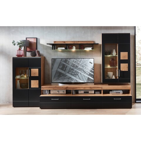 Wohnwand >Sidonia< in Eiche Altholz - 330x208x52cm (BxHxT)