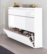 Schuhschrank >Magione< in Weiß Hochglanz - 121x108x26.5cm (BxHxT)