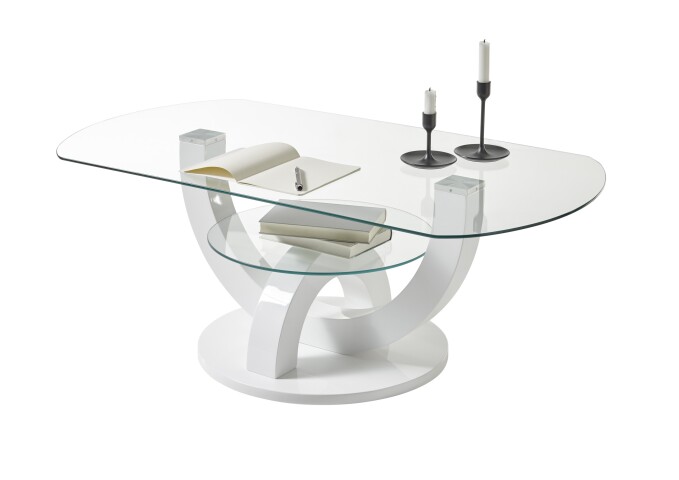 Couchtisch >Boston< weiß Hochglanz / Glas, Ablage - 110x40x60 (BxHxT)