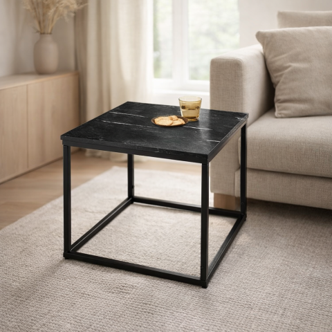 Beistelltisch >Samy< (B/H/T: 60x46x60 cm) in schwarzer Marmor, schwarz