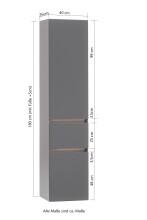 Seitenschrank >Villach< (B/H/T: 40x180x35 cm) in matt grau - 40x180x35 (BxHxT)