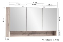 Badezimmerspiegelschrank >Kaprun< (B/H/T: 120x64x20 cm) in wotaneiche
