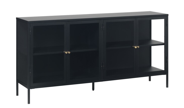 Vitrine >CARMEL< (B/H/T: 170x85x40 cm) in Metall Schwarz Lackiert