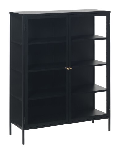 Vitrine >CARMEL< (B/H/T: 110x140x40 cm) in Metall Schwarz Lackiert