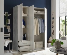 Kleiderschrank >Valencia< (BxHxT: 155x195x60 cm) in Beton Optik / Weiß