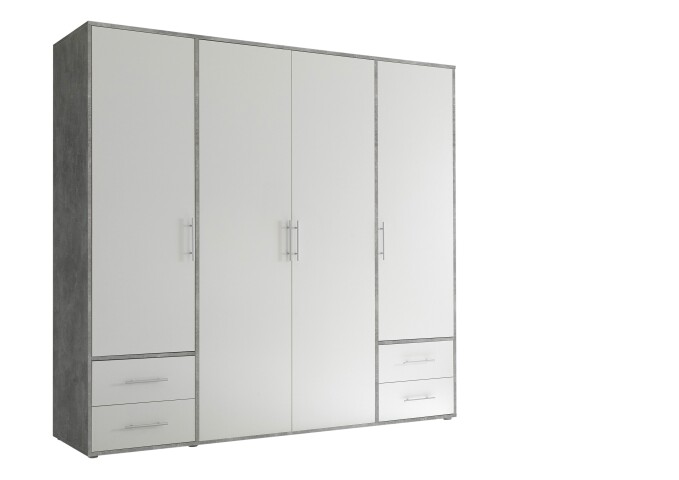 Kleiderschrank >Valencia< (BxHxT: 206x195x60 cm) in Beton Optik / Weiß