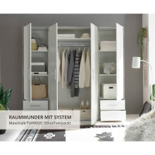 Kleiderschrank >Valencia< (BxHxT: 206x195x60 cm) in Beton Optik / Weiß