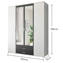 Kleiderschrank >Hanau< (BxHxT: 160x196x54 cm) in Weiß / Graphit