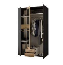 Kleiderschrank >Hanau< (BxHxT: 120x196x54 cm) in Graphit / Artisan Eiche