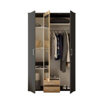 Kleiderschrank >Hanau< (BxHxT: 120x196x54 cm) in Graphit / Artisan Eiche