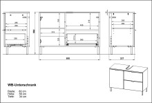 Waschbeckenunterschrank >M-415< (BxHxT: 80x56x34 cm) in anthrazit | weiss