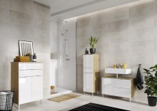 Kommode >M-415< (BxHxT: 60x97x34 cm) in hellbraun | weiss - 60x97x34cm (BxHxT)