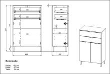 Kommode >M-415< (BxHxT: 60x97x34 cm) in hellbraun | weiss - 60x97x34cm (BxHxT)