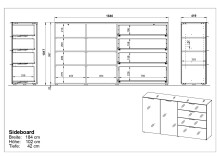 Sideboard >M-404< (BxHxT: 184x102x42 cm) in schwarz - 184x102x42cm (BxHxT)
