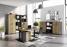 Aktenschrank >M-416< (BxHxT: 80x200x40 cm) in anthrazit | hellbraun