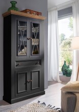 Vitrine >WZ-0133< (BxHxT: 109x208x42 cm) in grau aus Kiefer - 109x208x42 (BxHxT)