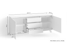 Sideboard >VALENTIN< 2 Türen, 3 Schübe, in weiß - 180x76x38cm (BxHxT)