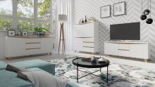 Highboard >VALENTIN< (BxHxT: 120x137x38 cm) in weiß - 120x137x38cm (BxHxT)