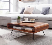Couchtisch 90x55x30 cm Sheesham Massivholz/Metall Sofatisch Eckig, Wohnzimmertisch mit Stauraum, Kaffeetisch Massiv, Kleiner Tisch Beistelltisch Wohnzimmer Modern Rechteckig