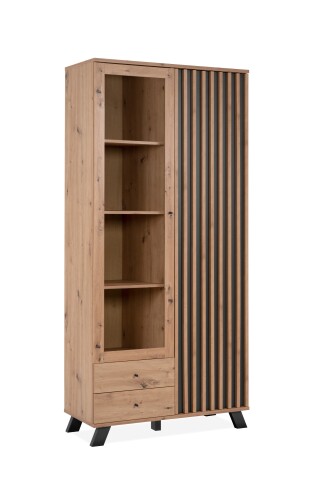 Standvitrine >Medan< (BxHxT: 92x198x40 cm) in Artisan Oak / Anthrazit