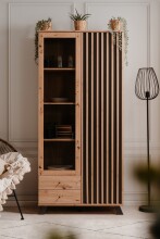 Standvitrine >Medan< (BxHxT: 92x198x40 cm) in Artisan Oak / Anthrazit