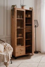 Standvitrine >Medan< (BxHxT: 92x198x40 cm) in Artisan Oak / Anthrazit