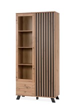 Standvitrine >Medan< (BxHxT: 92x198x40 cm) in Artisan Oak / Anthrazit