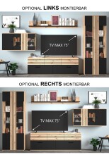 Wohnwand >SOLEA< (BxHxT: 340x202,5x38 cm) Schwarz/Dekor Lamellen Artisan Eiche