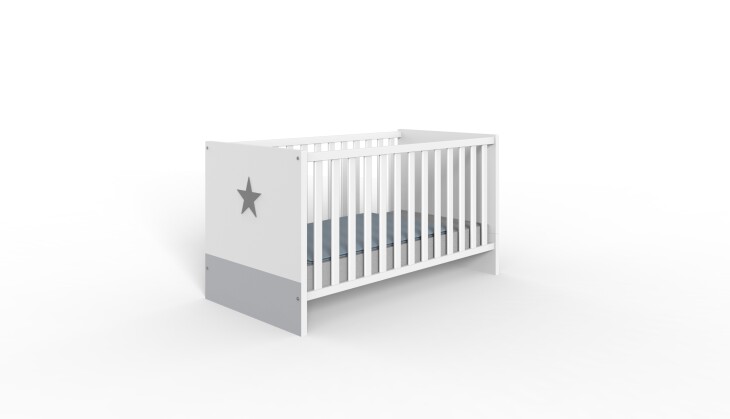 Babybett >ROCKY< (BxHxT: 76x83x146 cm) in WEISS + LIGHT GREY - 76x83x146 (BxHxT)