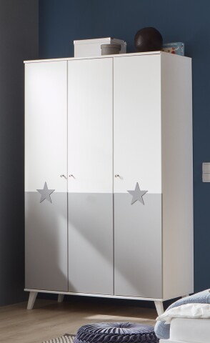 Kleiderschrank >ROCKY< (BxHxT: 125x202x55 cm) in WEISS + LIGHT GREY