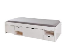 Funktionsbett >TILL< in Weiss aus Massivholz - 209x47,5x96cm (BxHxT)