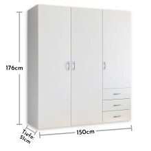 Kleiderschrank >Harry< ((BxHxT) 150x176x52 cm) in Weiß - 150x176x52cm (BxHxT)