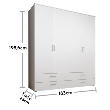 Kleiderschrank >Spazio< in Weiß - 183,1x198,6x48cm (BxHxT)