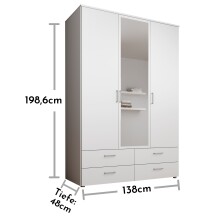Kleiderschrank >Spazio< in Weiß - 137,8x198,6x48cm (BxHxT)