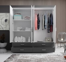 Kleiderschrank >Ivar< in Weiß Abs. Graphit - 180x190x51cm (BxHxT)