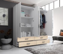 Kleiderschrank >Ivar< in Weiß Abs. Eiche Sonoma - 180x190x51cm (BxHxT)