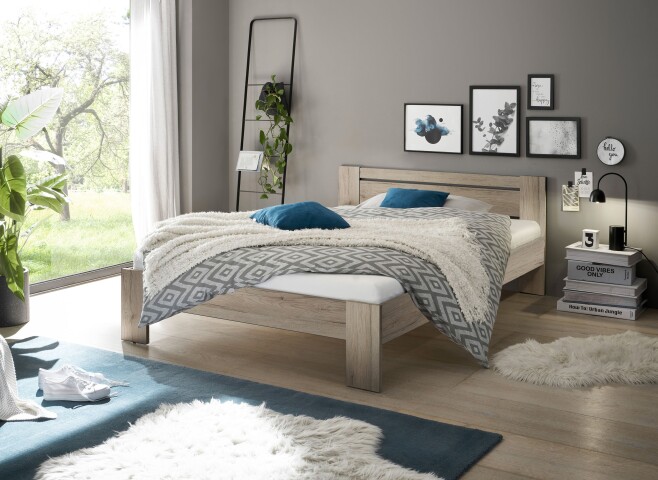 Bett >Cannes< in Eiche San Remo hell - 145x71x204cm (BxHxT)
